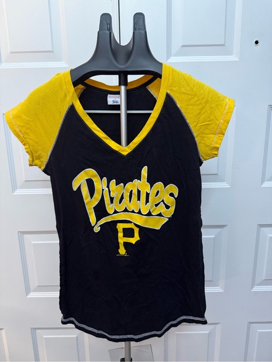 Genuine Merchandise Tops - Genuine Merchandise Black and Yellow 'Pirates' V-Neck Short Sleeve Tee